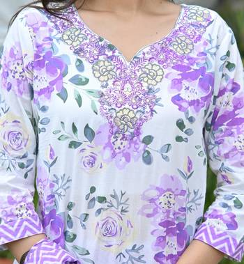 Lavender  cotton embriodery  work straight kurti pant dupatta   set 5