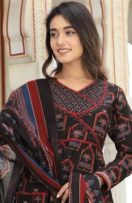 Black   cotton  hand   work anarkali  kurti pant dupatta set 5