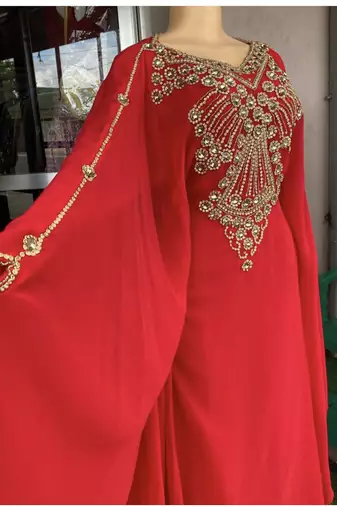 SALE New Red Handcrafted Zari Stone work Stitched Kaftan Party Wedding Dresses 319