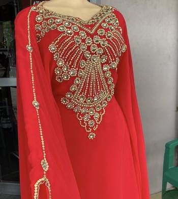 SALE New Red Handcrafted Zari Stone work Stitched Kaftan Party Wedding Dresses 319 3