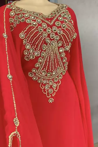 SALE New Red Handcrafted Zari Stone work Stitched Kaftan Party Wedding Dresses 319