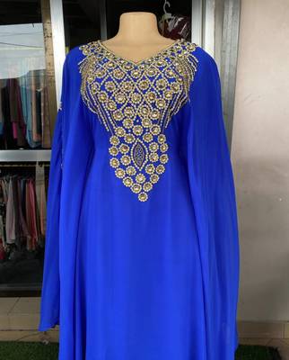 SALE New Royal-Blue Handcrafted Zari Stone Bedded work Stitched Kaftan Party Wedding Dresses MS 320 1