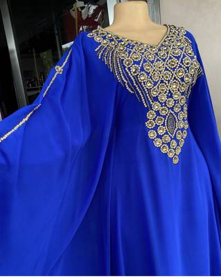 SALE New Royal-Blue Handcrafted Zari Stone Bedded work Stitched Kaftan Party Wedding Dresses MS 320 2