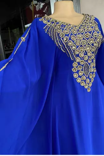 SALE New Royal-Blue Handcrafted Zari Stone Bedded work Stitched Kaftan Party Wedding Dresses MS 320