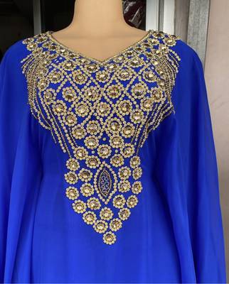 SALE New Royal-Blue Handcrafted Zari Stone Bedded work Stitched Kaftan Party Wedding Dresses MS 320 3