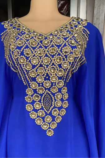 SALE New Royal-Blue Handcrafted Zari Stone Bedded work Stitched Kaftan Party Wedding Dresses MS 320