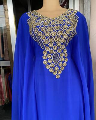 SALE New Royal-Blue Handcrafted Zari Stone Bedded work Stitched Kaftan Party Wedding Dresses MS 320 4