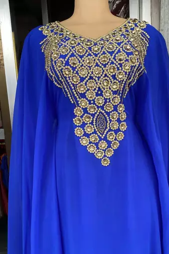 SALE New Royal-Blue Handcrafted Zari Stone Bedded work Stitched Kaftan Party Wedding Dresses MS 320