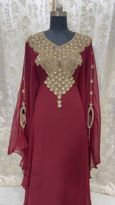 Sale New Maroon Embroidered Stone Work Georgette Casual Stitched Wedding Party Wear Dress 266 1