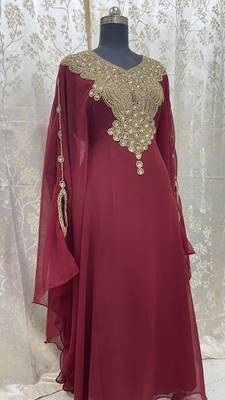 Sale New Maroon Embroidered Stone Work Georgette Casual Stitched Wedding Party Wear Dress 266 2