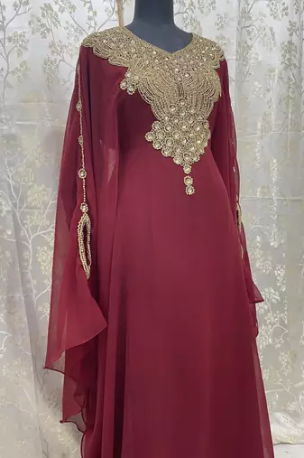 Sale New Maroon Embroidered Stone Work Georgette Casual Stitched Wedding Party Wear Dress 266
