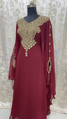 Sale New Maroon Embroidered Stone Work Georgette Casual Stitched Wedding Party Wear Dress 266 3