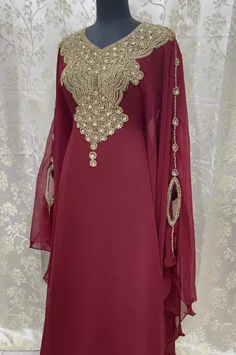 Sale New Maroon Embroidered Stone Work Georgette Casual Stitched Wedding Party Wear Dress 266