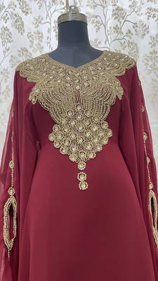 Sale New Maroon Embroidered Stone Work Georgette Casual Stitched Wedding Party Wear Dress 266 4