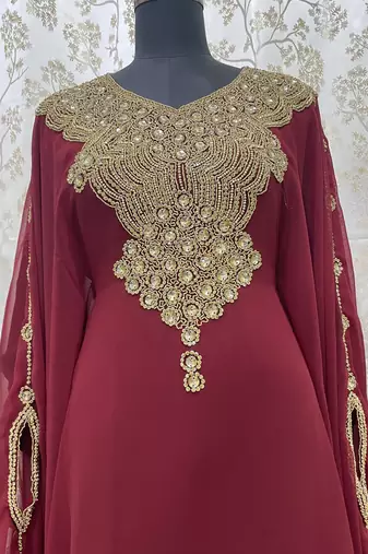 Sale New Maroon Embroidered Stone Work Georgette Casual Stitched Wedding Party Wear Dress 266