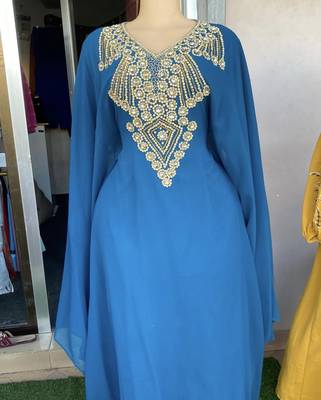Sale New Turquoise Handcrafted Zari Stone Bedded work Stitched Kaftan Party Wedding Dresses MS 322 1