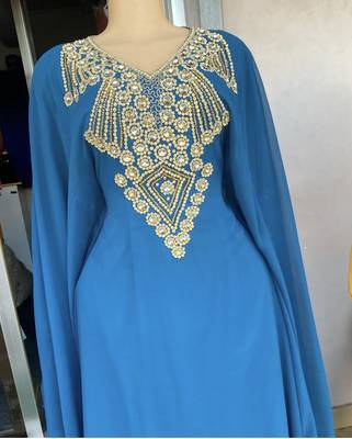 Sale New Turquoise Handcrafted Zari Stone Bedded work Stitched Kaftan Party Wedding Dresses MS 322 2