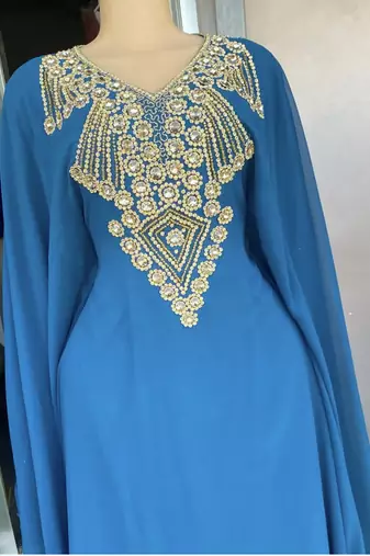 Sale New Turquoise Handcrafted Zari Stone Bedded work Stitched Kaftan Party Wedding Dresses MS 322