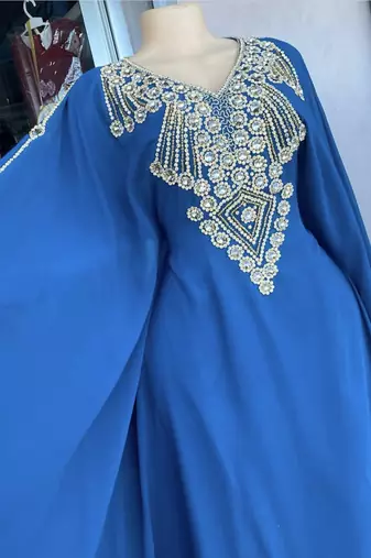 Sale New Turquoise Handcrafted Zari Stone Bedded work Stitched Kaftan Party Wedding Dresses MS 322