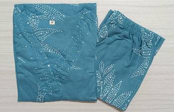 Aqua blue  cotton hand work cord set anarkali kurti pant  set 4