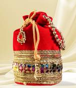 Red luxurious traditional indian silk round potli bag
