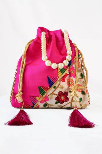 Maroon premium traditional indian silk round potli bag
