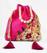 Maroon premium traditional indian silk round potli bag