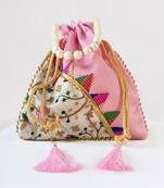 Pink premium traditional indian silk round potli bag