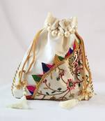 White premium traditional indian silk round potli bag