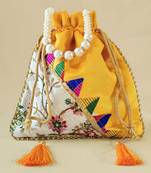 Yellow premium traditional indian silk round potli bag