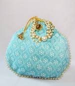Blue luxurious traditional indian silk round potli bag