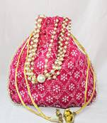 Maroon luxurious traditional indian silk round potli bag