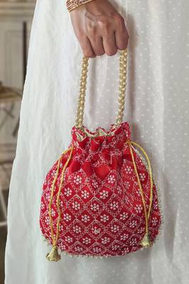 Red luxurious traditional indian silk round potli bag 2