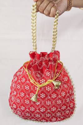 Red luxurious traditional indian silk round potli bag 3