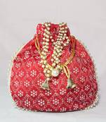Red luxurious traditional indian silk round potli bag