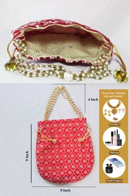 Red luxurious traditional indian silk round potli bag 5