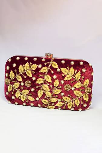 maroon - toned embellished luxurious velevet clutches