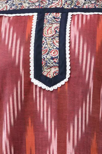 Brown cotton printed stright kurta set