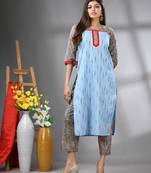 Sky blue cotton printed stright kurta set