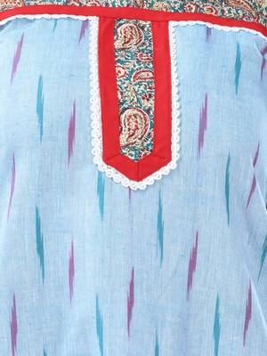 Sky blue cotton printed stright kurta set 4