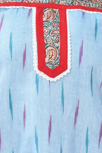 Sky blue cotton printed stright kurta set