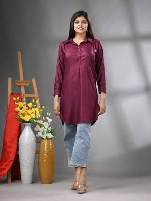 Magenta solid rayon pathani kurta 1