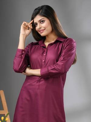 Magenta solid rayon pathani kurta 4
