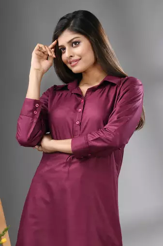 Magenta solid rayon pathani kurta