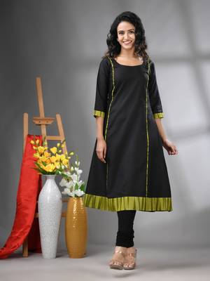 Black solid cotton a-line kurta 1