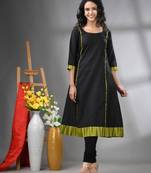Black solid cotton a-line kurta
