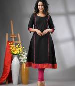 Black solid cotton a-line kurta