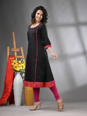 Black solid cotton a-line kurta 2
