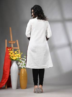 White and black ajrak printed cotton a-line kurta 3