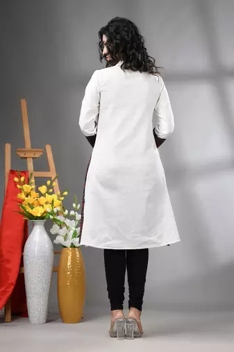 White and black ajrak printed cotton a-line kurta